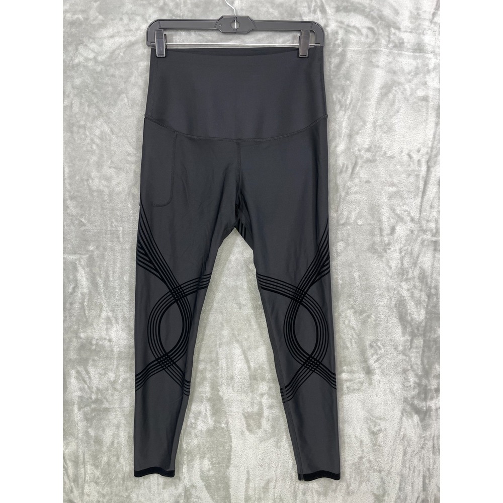 High-Waist Black Leggings with Graphic Knee Detail